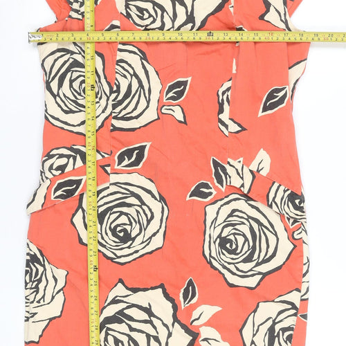 Roman Women Orange Floral Sheath Knee Length Dress Size 14
