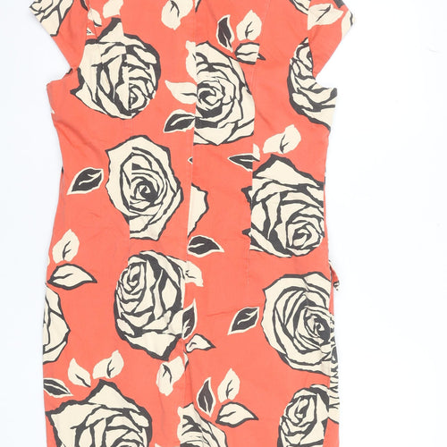 Roman Women Orange Floral Sheath Knee Length Dress Size 14