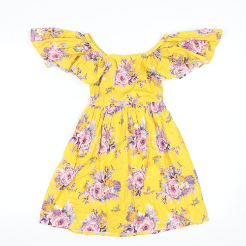 Next Girls Yellow Floral Off Shoulder Cotton Dress 6 Years