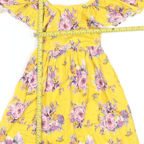 Next Girls Yellow Floral Off Shoulder Cotton Dress 6 Years