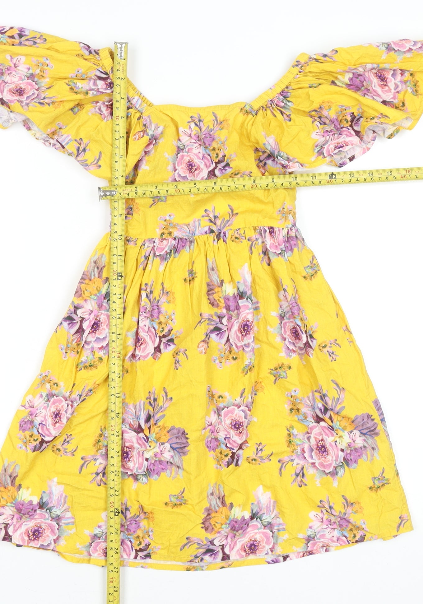 Next Girls Yellow Floral Off Shoulder Cotton Dress 6 Years
