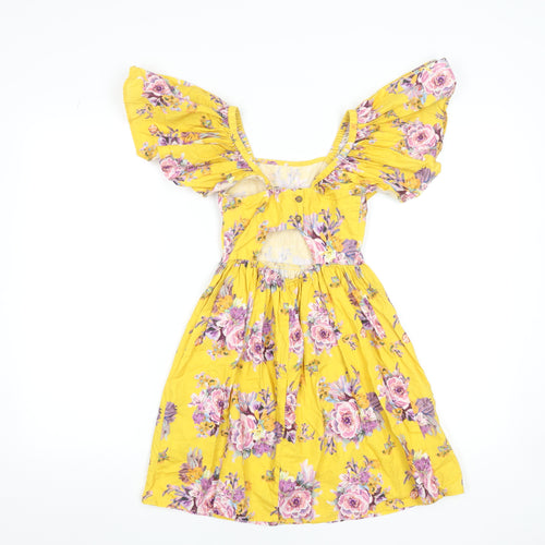 Next Girls Yellow Floral Off Shoulder Cotton Dress 6 Years