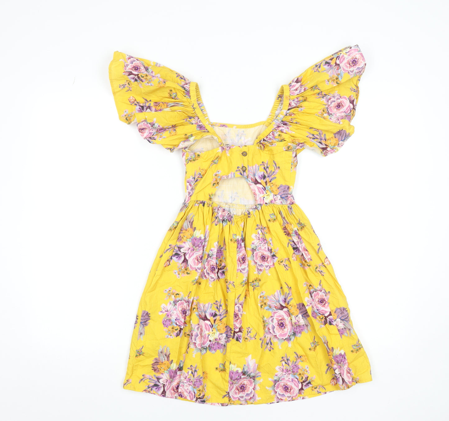 Next Girls Yellow Floral Off Shoulder Cotton Dress 6 Years