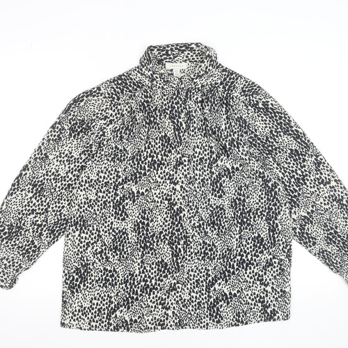 Topshop Women’s Black White Animal Print Blouse Size 10 Long Sleeve