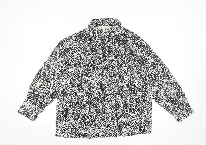 Topshop Women’s Black White Animal Print Blouse Size 10 Long Sleeve