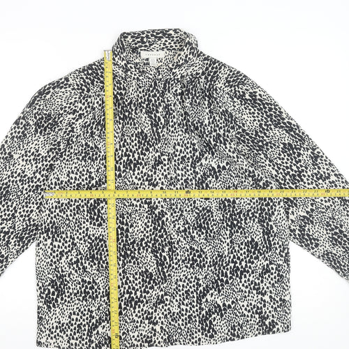 Topshop Women’s Black White Animal Print Blouse Size 10 Long Sleeve