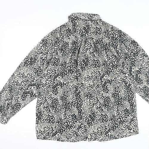 Topshop Women’s Black White Animal Print Blouse Size 10 Long Sleeve