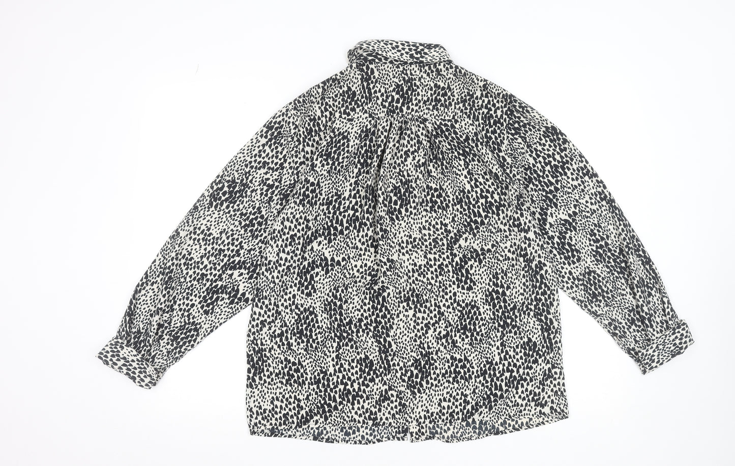 Topshop Women’s Black White Animal Print Blouse Size 10 Long Sleeve