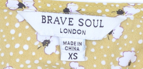 Brave Soul Womens Yellow Floral Cropped Tie Front Blouse XS