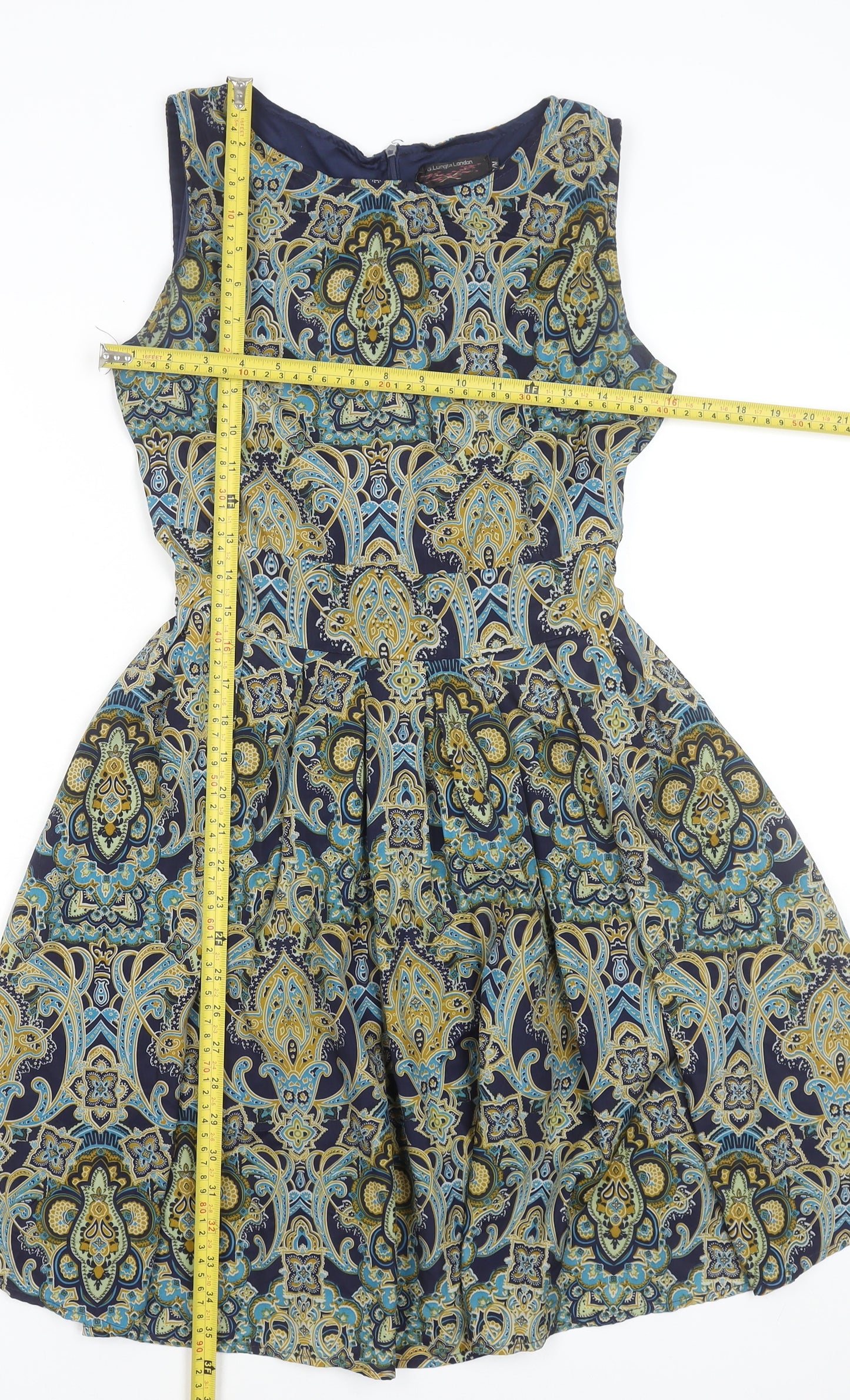 G. Lungta London Women's Multicoloured Paisley Fit & Flare Cotton Dress S