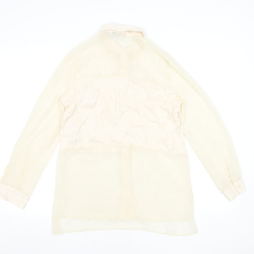 Zara Women Beige Sheer Chiffon Blouse XS Long Sleeve Collared Top