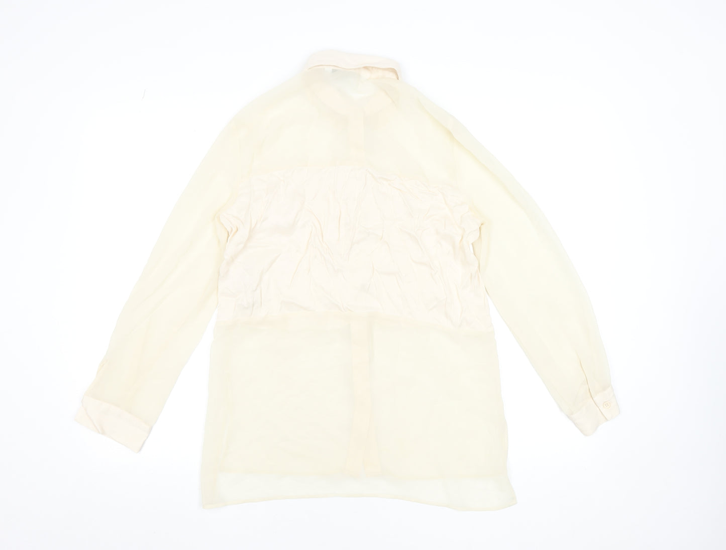 Zara Women Beige Sheer Chiffon Blouse XS Long Sleeve Collared Top