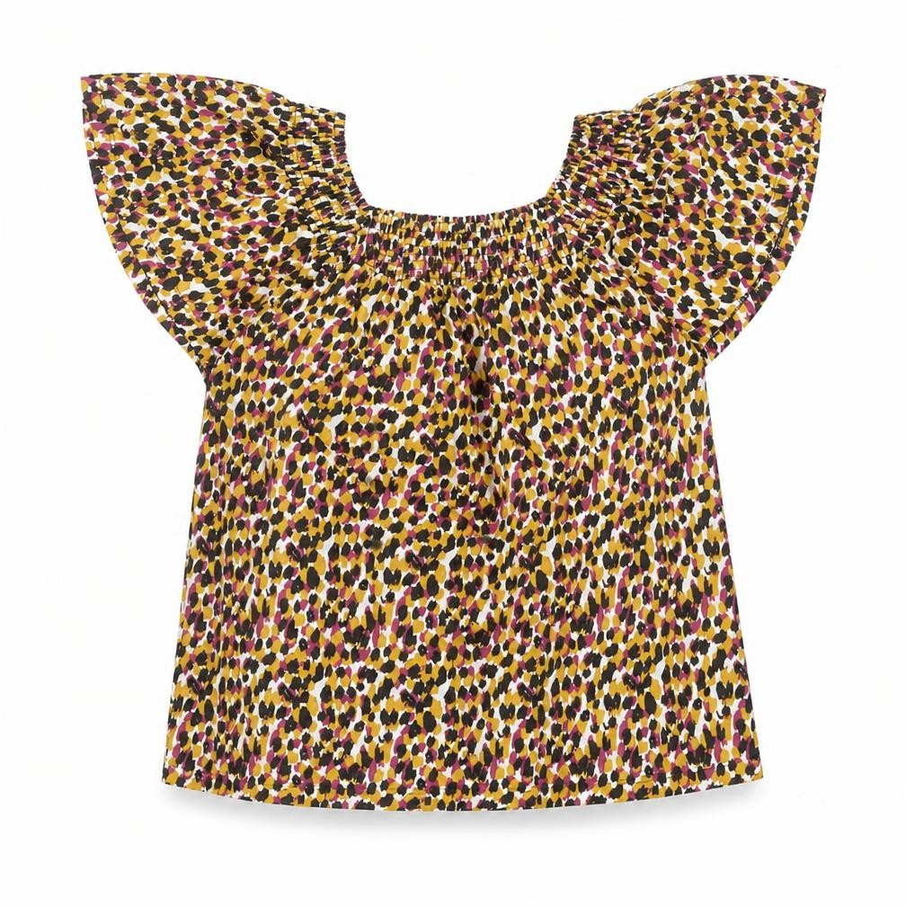 Front view of M&Co Women's Multicoloured Cotton Flutter Sleeve Tunic Blouse UK10