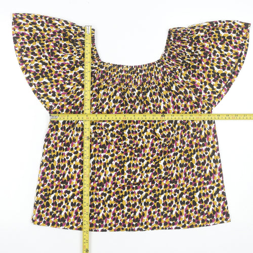 M&Co Women's Multicoloured Cotton Flutter Sleeve Tunic Blouse UK10