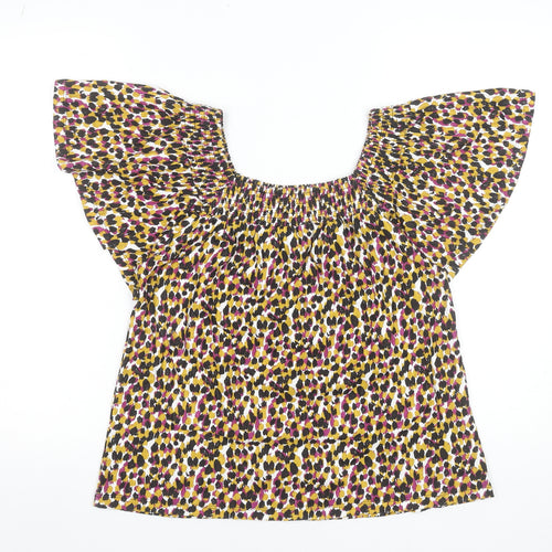 M&Co Women's Multicoloured Cotton Flutter Sleeve Tunic Blouse UK10