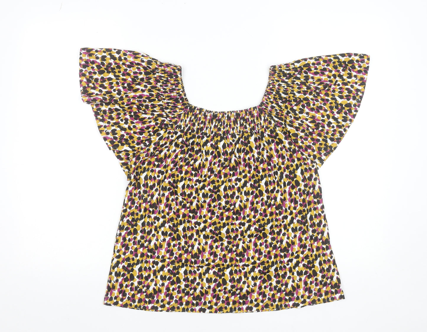 M&Co Women's Multicoloured Cotton Flutter Sleeve Tunic Blouse UK10