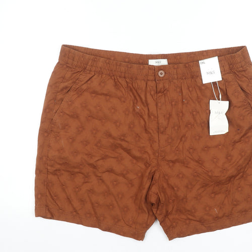 Marks and Spencer Men's Brown Chino Shorts 2XL Elastic Waist Cotton