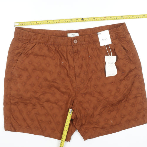Marks and Spencer Men's Brown Chino Shorts 2XL Elastic Waist Cotton