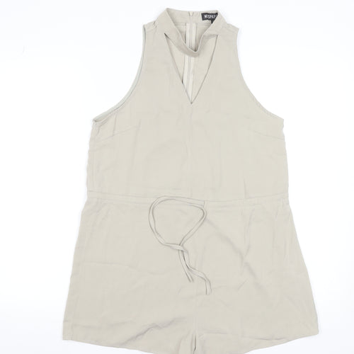 MissPap Women Beige Sleeveless Playsuit Size 10 Polyester Zip Back