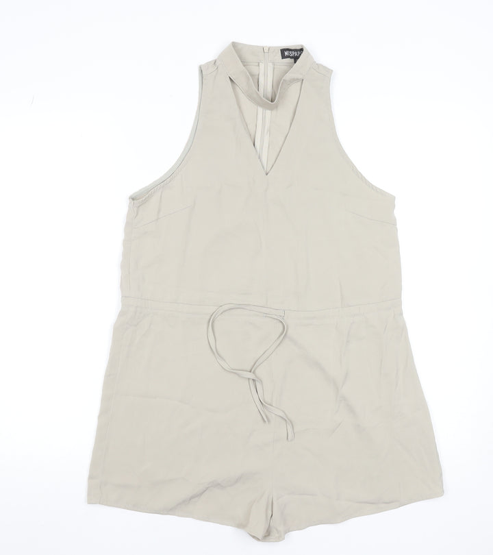 MissPap Women Beige Sleeveless Playsuit Size 10 Polyester Zip Back