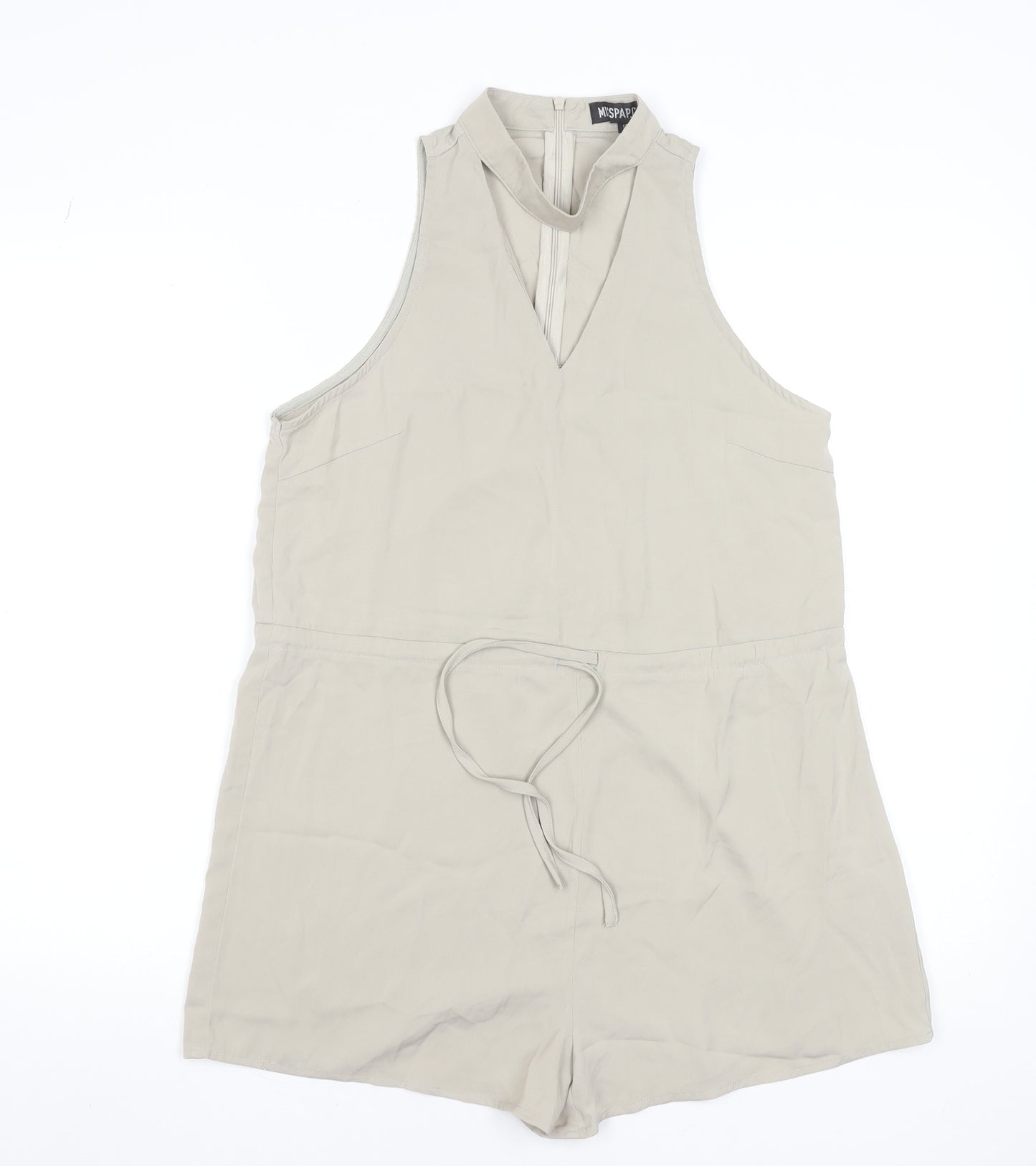 MissPap Women Beige Sleeveless Playsuit Size 10 Polyester Zip Back