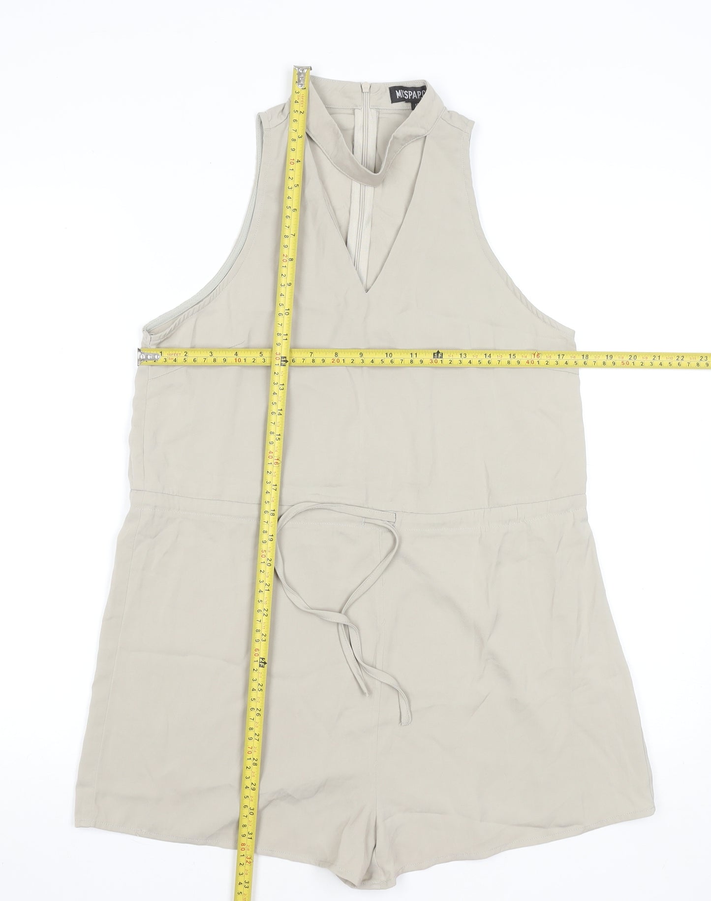 MissPap Women Beige Sleeveless Playsuit Size 10 Polyester Zip Back