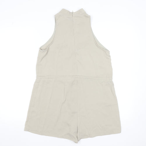 MissPap Women Beige Sleeveless Playsuit Size 10 Polyester Zip Back