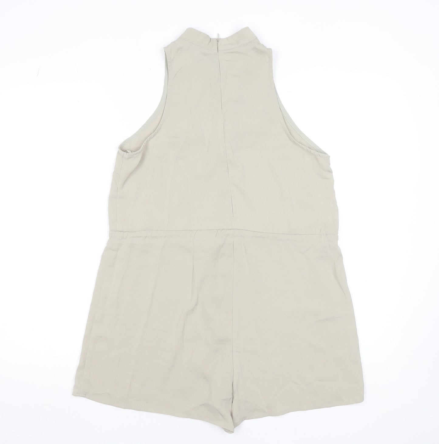MissPap Women Beige Sleeveless Playsuit Size 10 Polyester Zip Back
