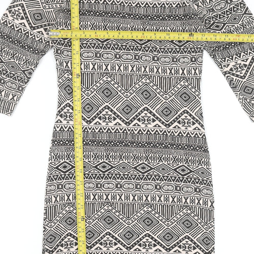 New Look Women's Black Aztec Bodycon Dress Size S 3/4 Sleeve