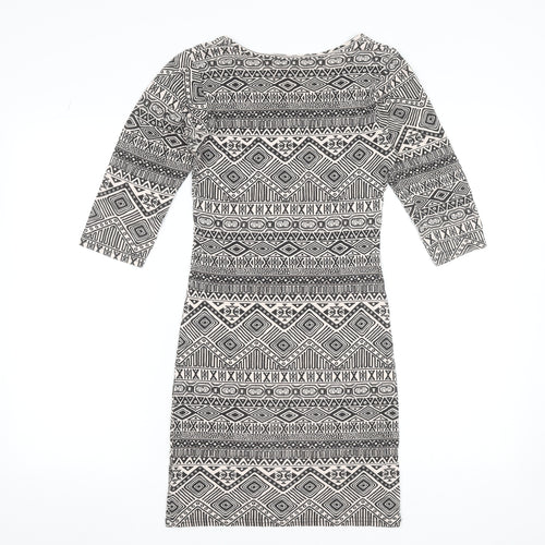 New Look Women's Black Aztec Bodycon Dress Size S 3/4 Sleeve