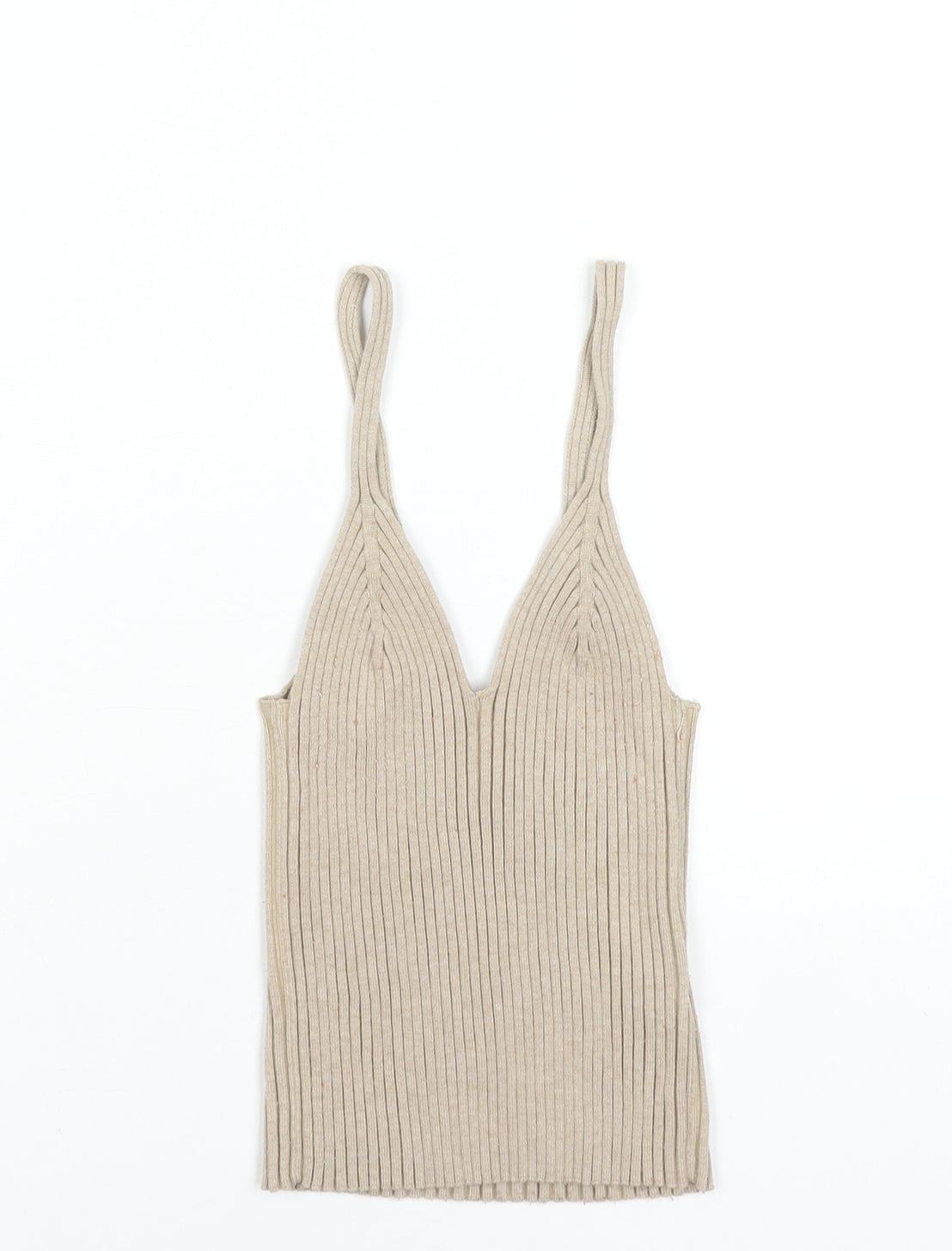H&M Women Beige Ribbed Knit V-Neck Camisole Tank Top XS