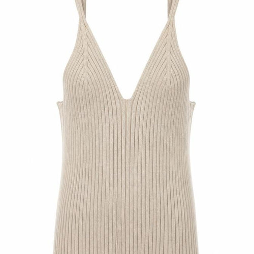 H&M Women Beige Ribbed Knit V-Neck Camisole Tank Top XS