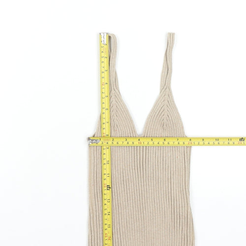 H&M Women Beige Ribbed Knit V-Neck Camisole Tank Top XS