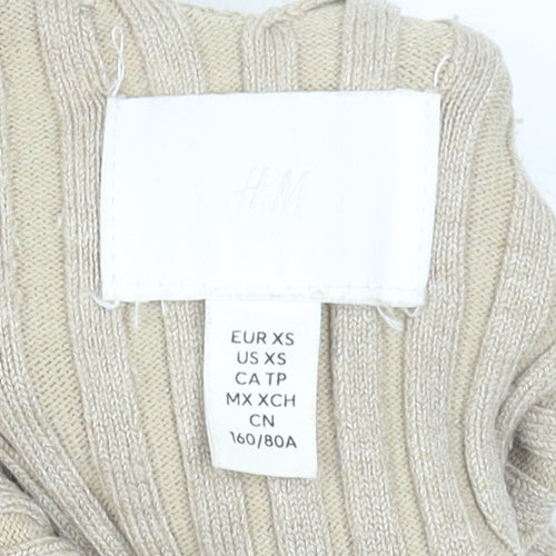 H&M Women Beige Ribbed Knit V-Neck Camisole Tank Top XS