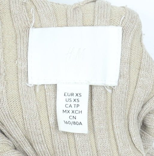 H&M Women Beige Ribbed Knit V-Neck Camisole Tank Top XS