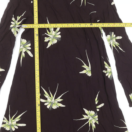 H&M Women Black Floral Shift Dress Size 8 Long Sleeve Knee Length