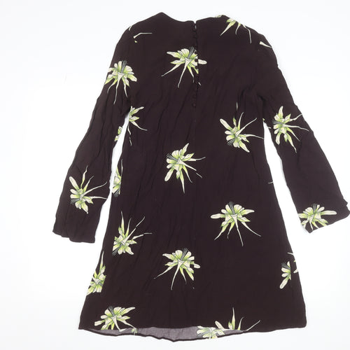 H&M Women Black Floral Shift Dress Size 8 Long Sleeve Knee Length