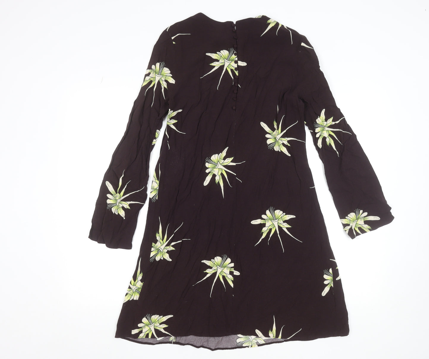 H&M Women Black Floral Shift Dress Size 8 Long Sleeve Knee Length