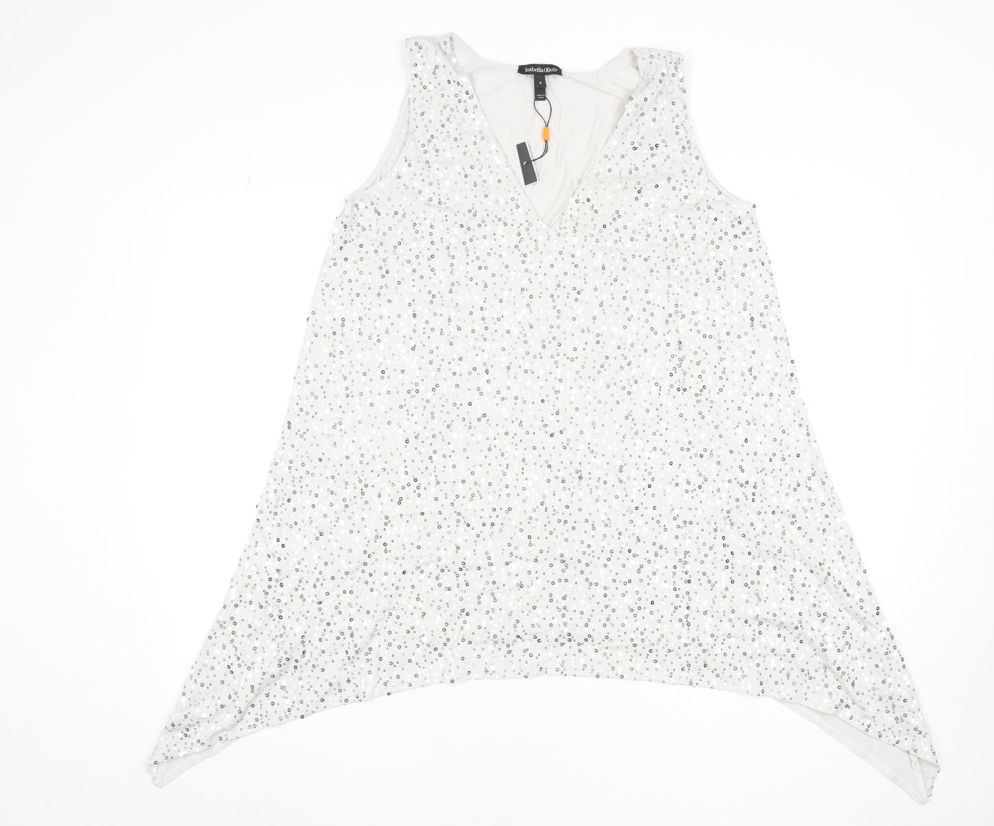 Isabella Oliver Womens White Sequin Asymmetric V-Neck Sleeveless Maternity Dress Size 4
