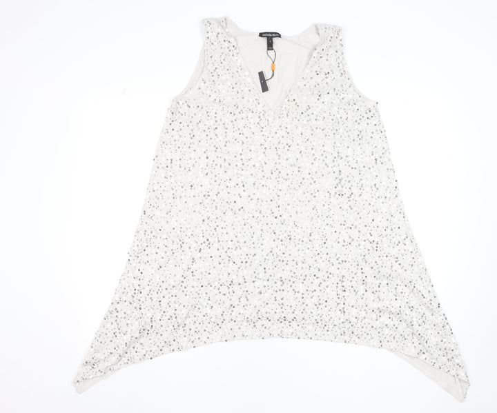 Isabella Oliver Womens White Sequin Asymmetric V-Neck Sleeveless Maternity Dress Size 4