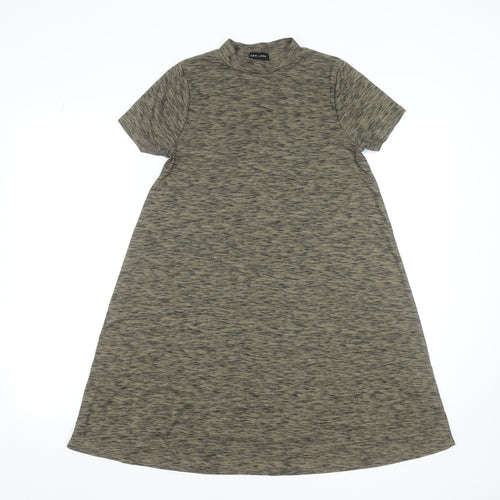 New Look Women Grey A-Line Short Sleeve High Neck Dress Size 8