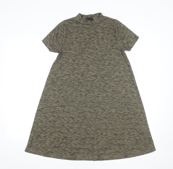 New Look Women Grey A-Line Short Sleeve High Neck Dress Size 8