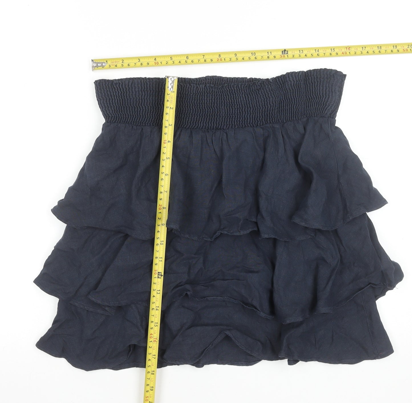 Zara Basic Women Navy Blue Linen Tiered Mini Skirt Size S