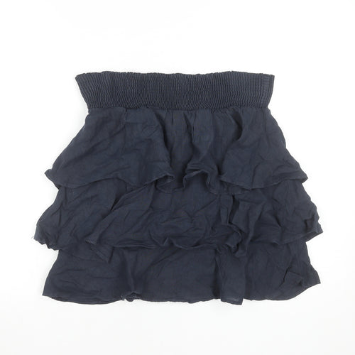 Zara Basic Women Navy Blue Linen Tiered Mini Skirt Size S