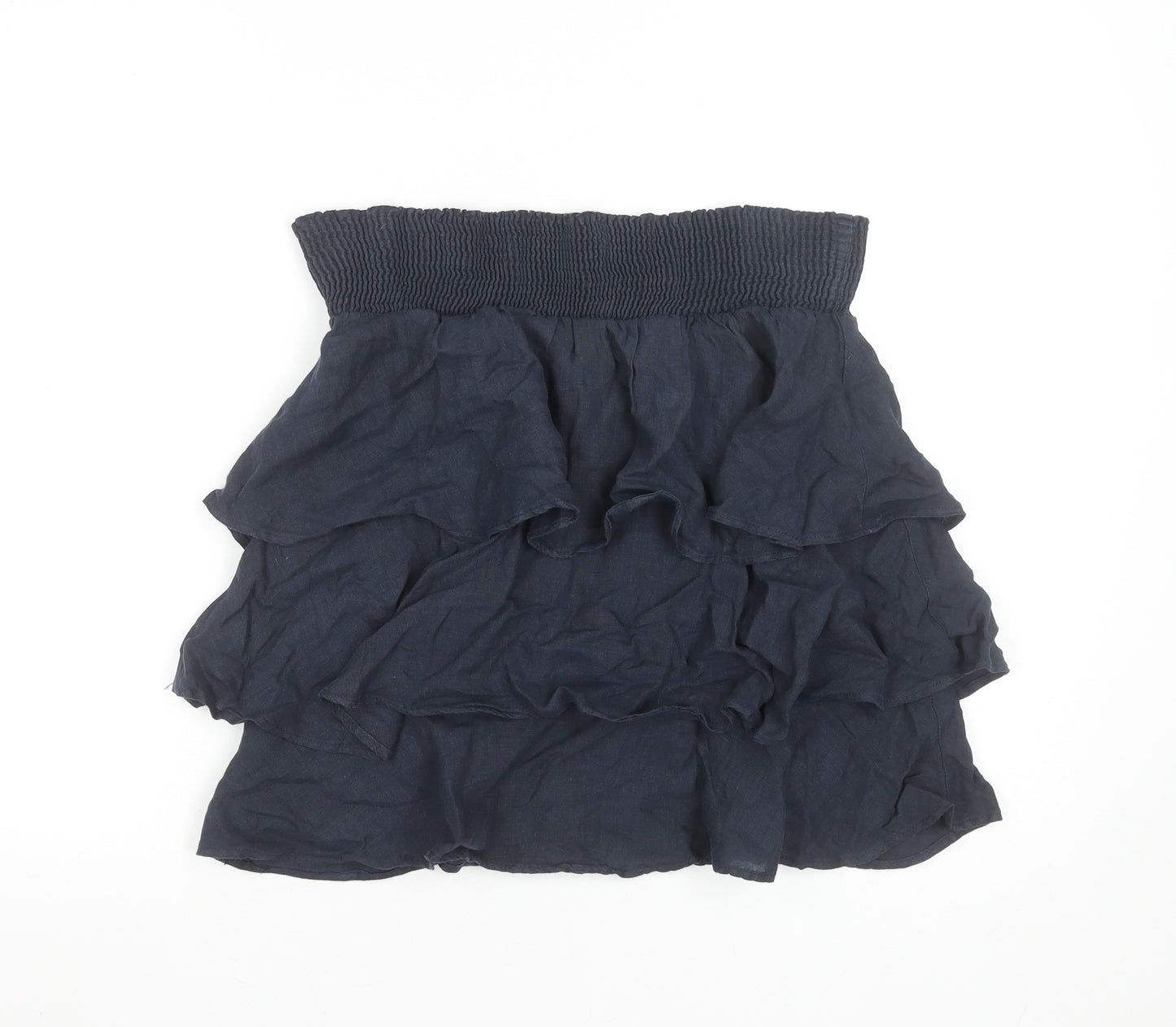 Zara Basic Women Navy Blue Linen Tiered Mini Skirt Size S