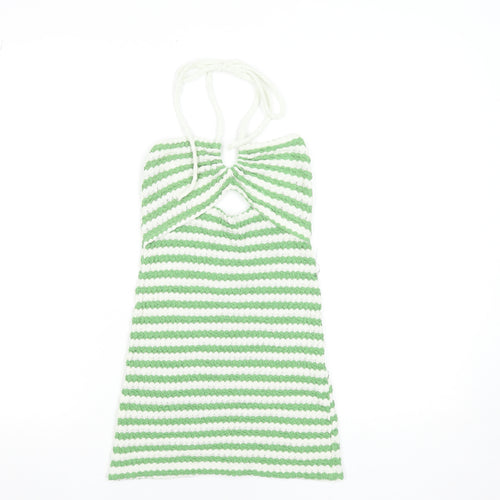 Pull & Bear Women’s Green Striped Halter Mini Bodycon Dress XS