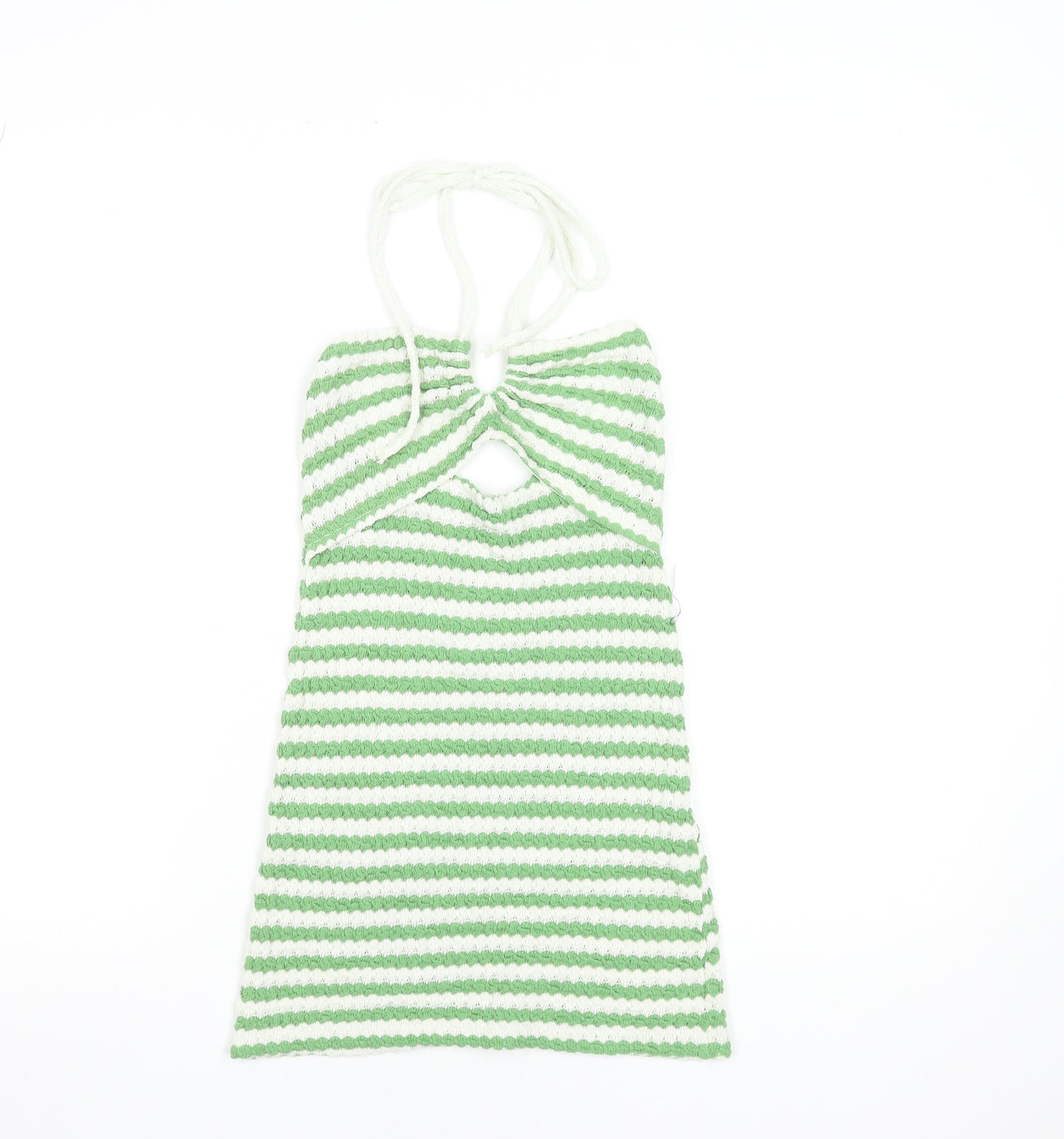 Pull & Bear Women’s Green Striped Halter Mini Bodycon Dress XS