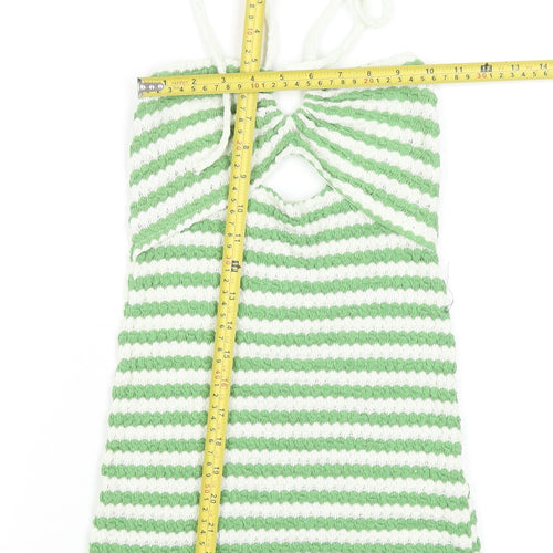 Pull & Bear Women’s Green Striped Halter Mini Bodycon Dress XS