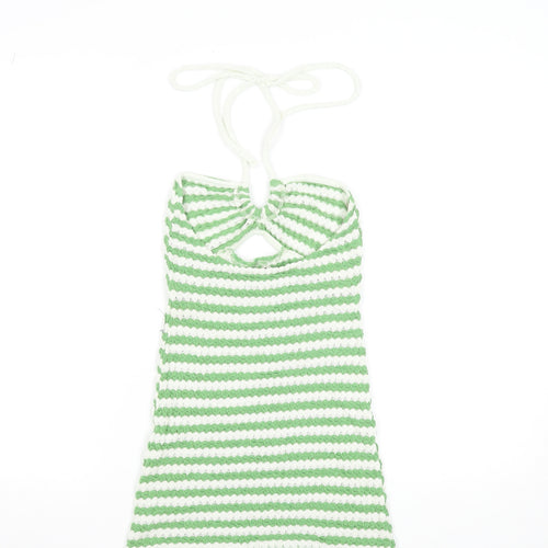 Pull & Bear Women’s Green Striped Halter Mini Bodycon Dress XS