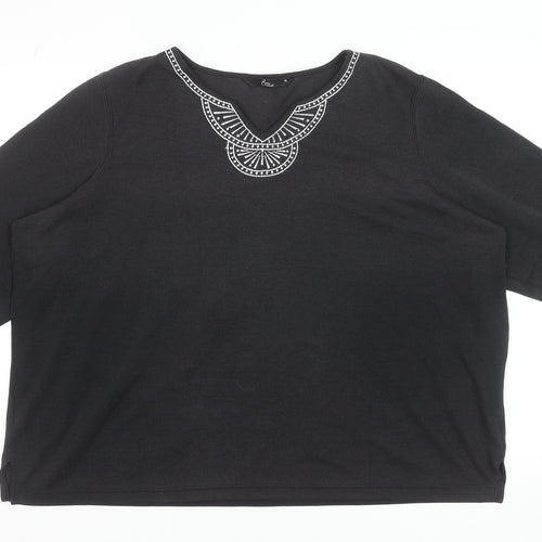 BM Casual Women's Black Embroidered Tunic Blouse XL